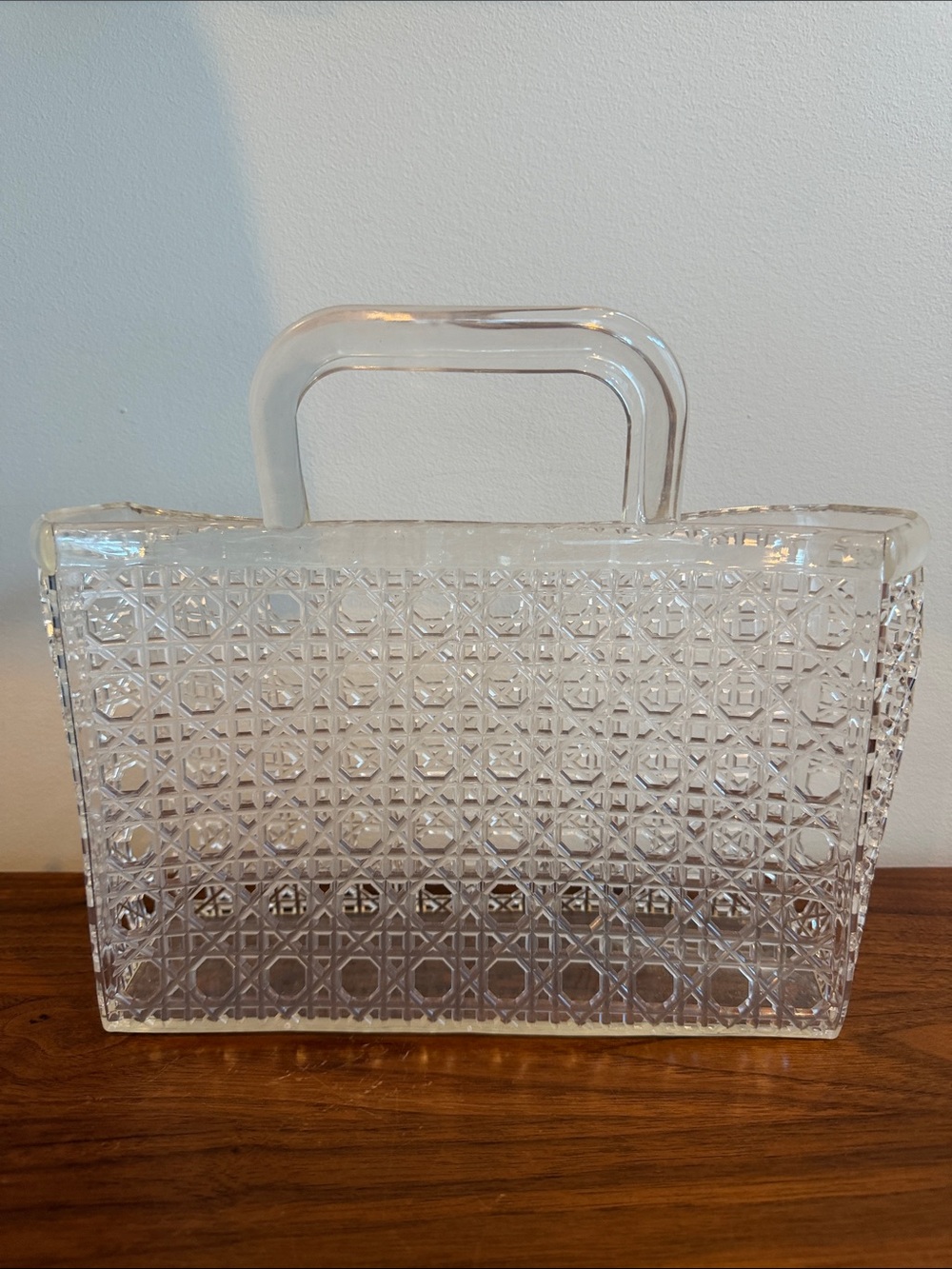 Clear Jelly Small Tote Bag with Geometric Lattice Pattern & Structured Handle